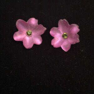 Authentic Alexis Bittar pink Lucite Flower Enamel & Crystal Earrings